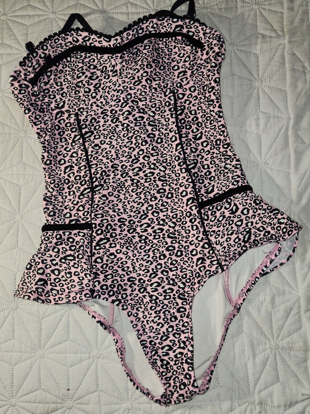 Betsey Johnson Pink and Black Leopard-Print One-Piece Swimsuit